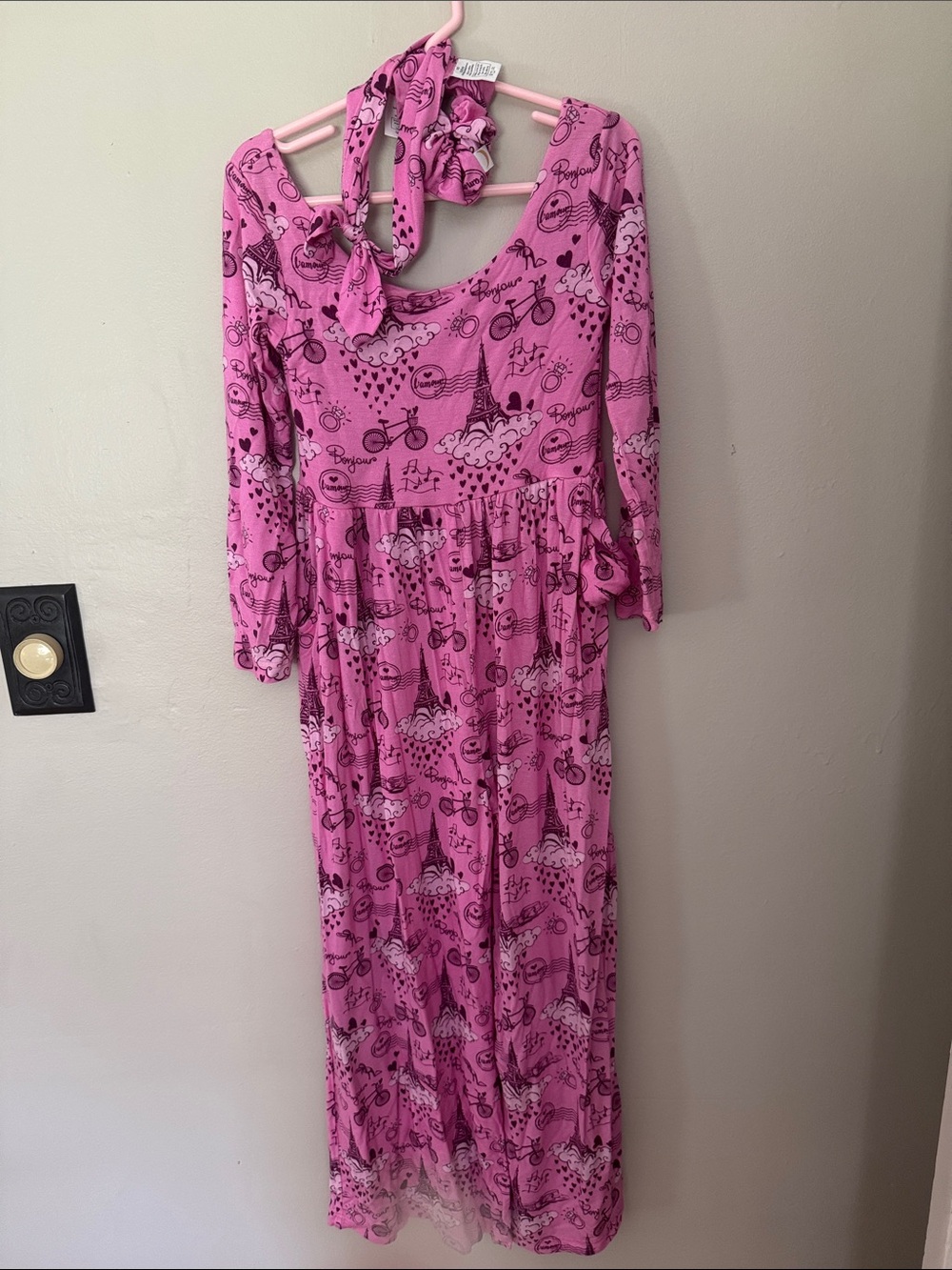 Pink Paris Print Romper Headband & Scrunchie
